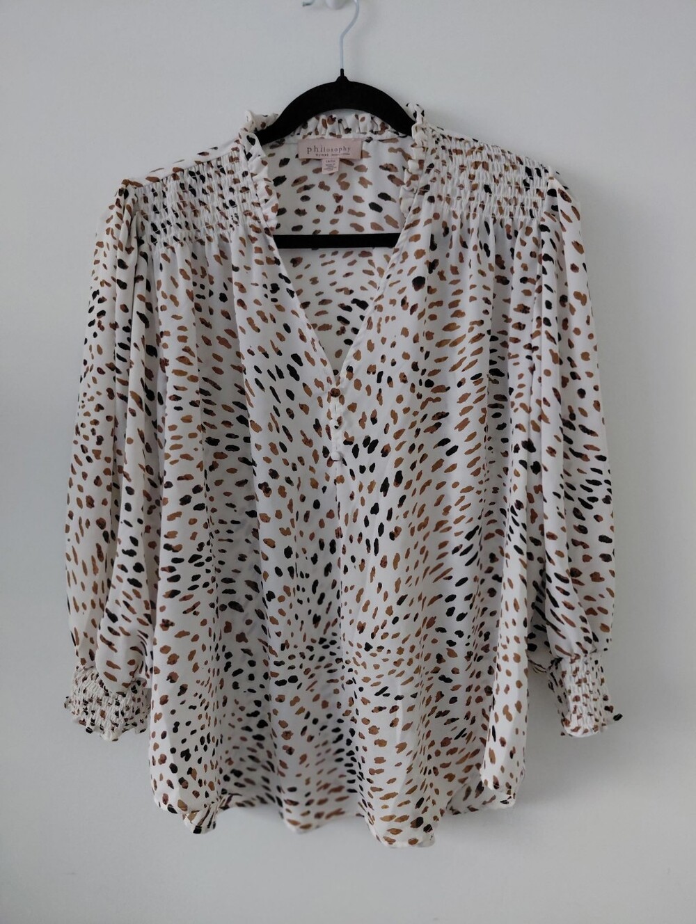 Philosophy Ivory Animal Print Smocked Yoke Blouse